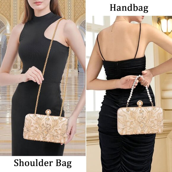 ⚡ Women's Evening Sequins Beaded Decent Designed Embroidery Gold Clutch Handbag - Picture 6 of 8